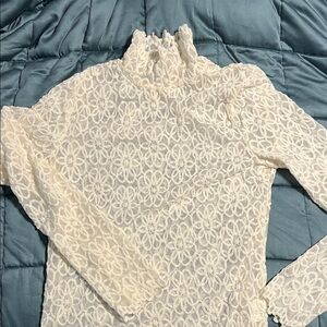 Elegant White Lace Turtleneck Top